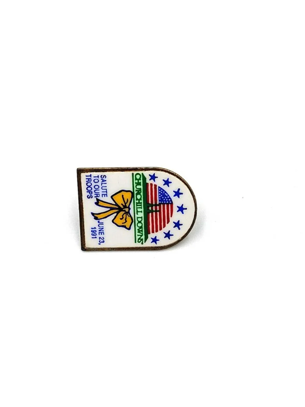 Churchill Downs Salute to Our Troops Pin June 23 1991 Patriotic Enamel Lapel Pin